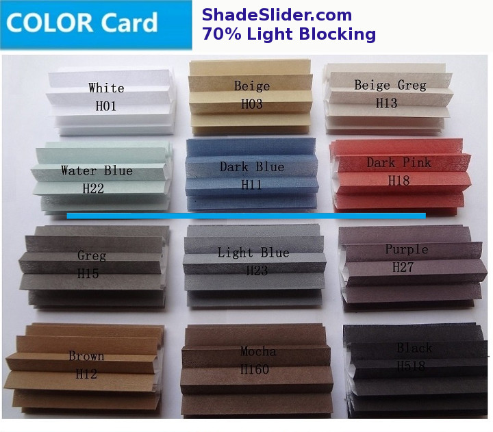 ShadeSlider for skylights and bottom-up windows - partial light blocking cellular fabric colors