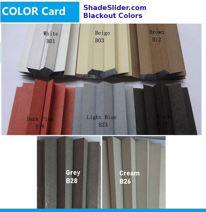 ShadeSlider for skylights and bottom-up windows - blackout cellular fabric colors
