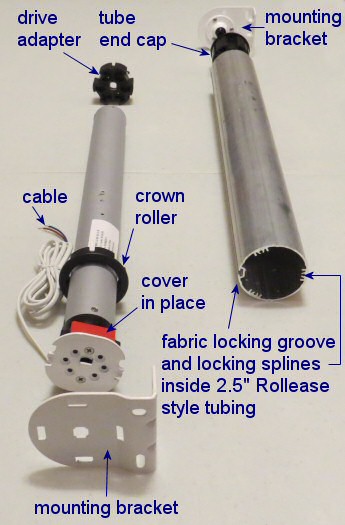 Maxi blind motor, tube end with locking splines view