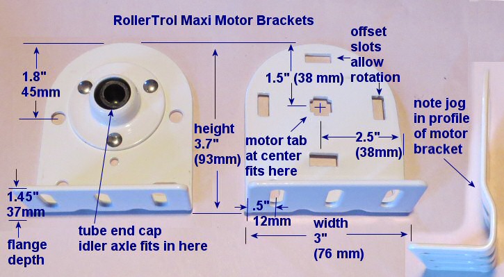 shade motor mounting bracket dimensions re Maxi 45lb lift capacity